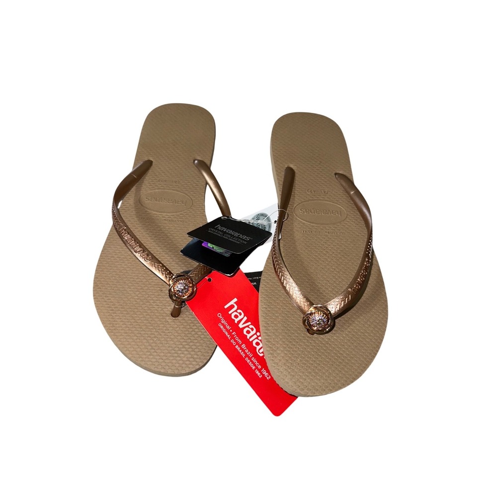 Havaianas Crystal Flip Flops Ballet Rose Gold Swarovski Women 11/12 NEW - Picture 1 of 9